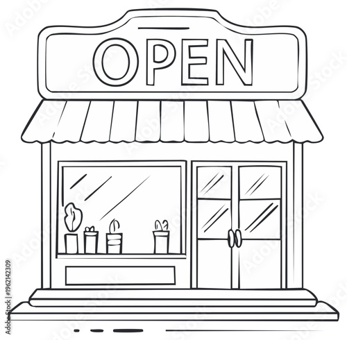 Open Shopfront Illustration Open Sign Business Cartoon Drawing Illustration Storefront