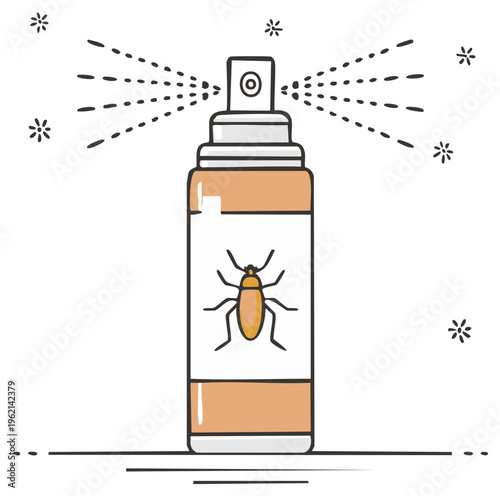 Cartoon insecticide spray can with bug illustration actively targeting pests