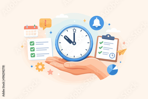Time Management Concept with Clock, Planning, Goals and Productivity Illustration