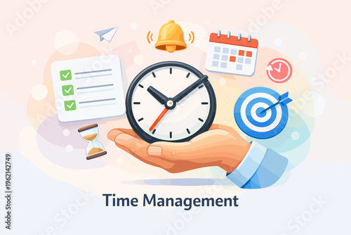 Time Management Concept with Clock, Planning, Goals and Productivity Illustration