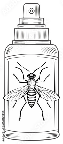 Insecticide Spray Bottle with Wasp Graphic Pest Control Concept