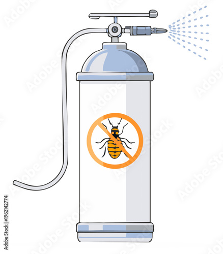 Cartoon insecticide sprayer with prohibited bug for vector illustration use