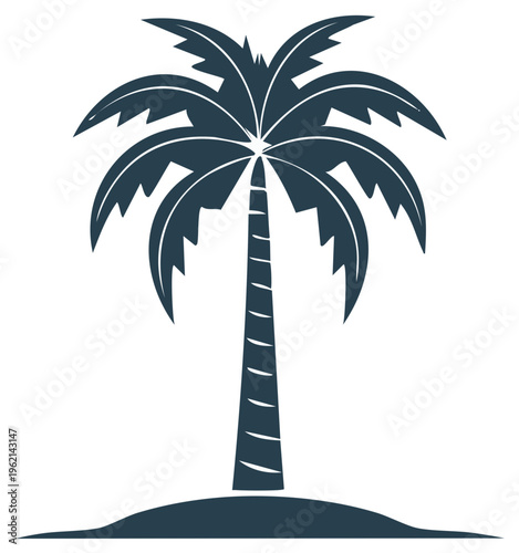 Silhouette illustration of a palm tree on a small island or land mass
