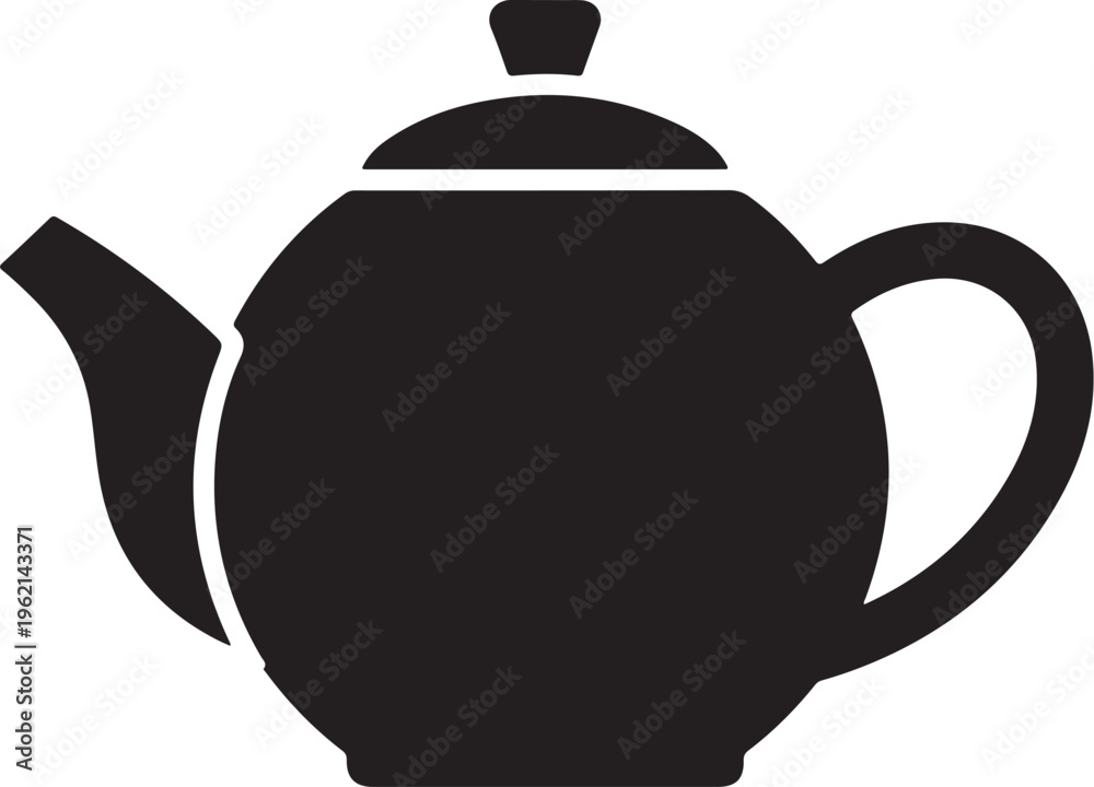 Obraz premium Black teapot, tea pot, kitchen icon, vector silhouette