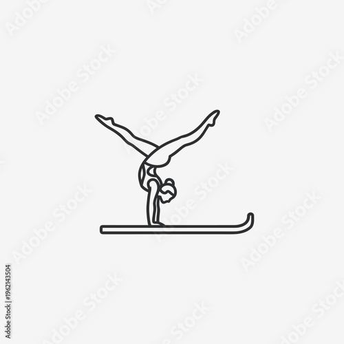 Minimalist line art gymnast silhouette with globe background, rhythmic gymnastics world championship vector, elegant female athlete dancing on earth