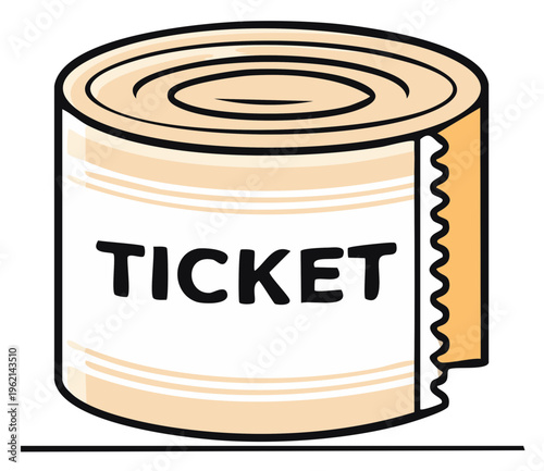 Cartoon illustration of a roll of admission tickets for a raffle, carnival, or event