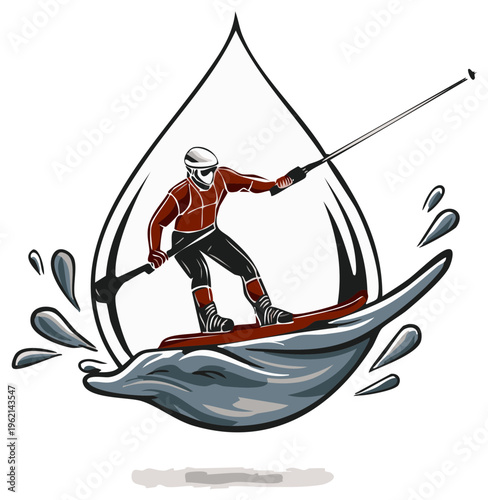 Dynamic Watersports Athlete Riding Wave Graphic