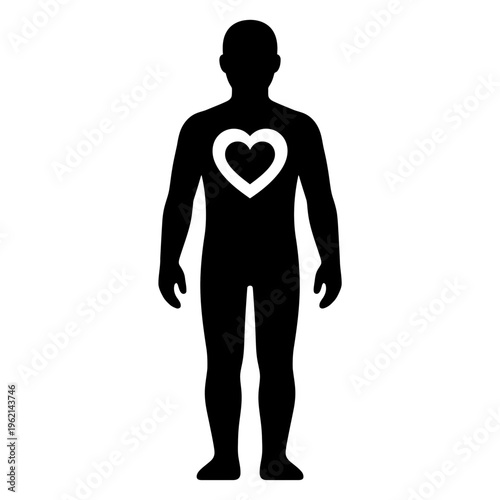 Human body silhouette with heart icon