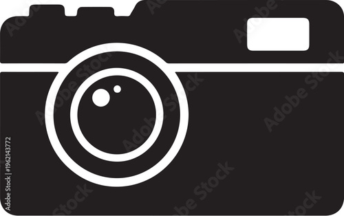 Camera, photography icon, black and white, vector graphic, digital symbol