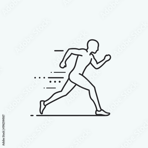 Minimalist running man vector icon, linear athlete sprinting silhouette, fast motion speed lines, professional fitness and sports logo element