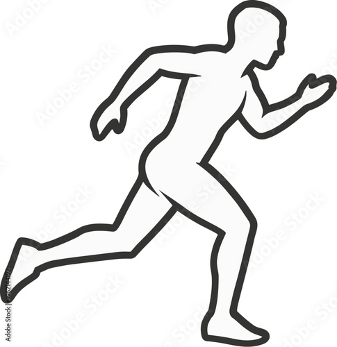 Running man silhouette vector icon, minimalist male athlete sprinting outline, black and white sports figure graphic for fitness and marathon branding