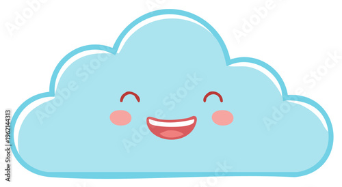 Cute smiling blue cloud character illustration with cheerful expression