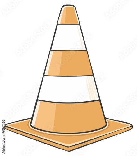 Cartoon illustration of orange safety cone, traffic equipment for hazard warning