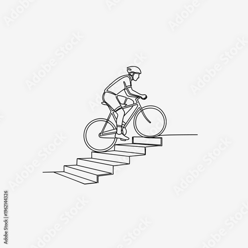 Minimalist line art of professional cyclists racing uphill, group of road bikers in a peloton, continuous line style cycling competition vector