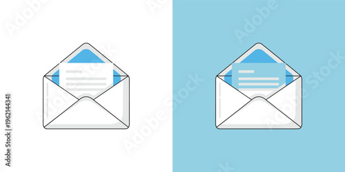 Open envelope with a message card inside, a crisp and modern vector illustration symbolizing new mail, communication, and digital correspondence