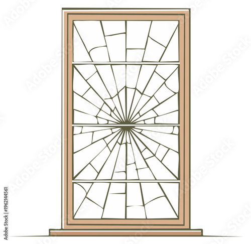 Broken window illustration, vector drawing of shattered glass. Damage concept.