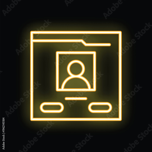 Bright neon yellow id card is glowing on a black background