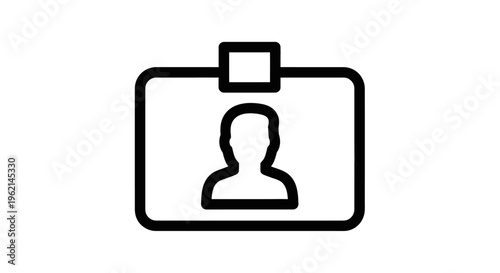 Outline icon of an identification card or badge with a user profile silhouette on an isolated white background.