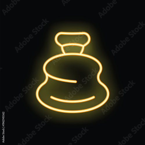 Yellow neon icon of a punching bag glowing on a dark background, representing boxing and combat sports