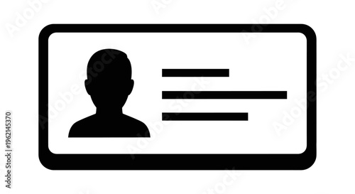 Solid black user identification card icon with profile, isolated white background