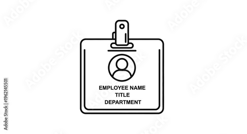 Employee identification badge icon with placeholder text for name, title, and department, representing professional access on an isolated white background.