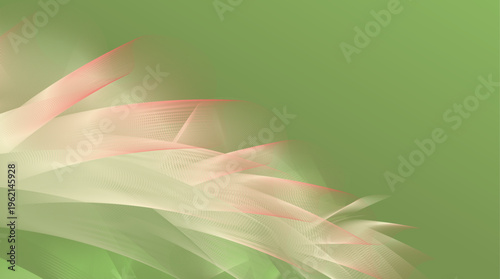 グリーンベースの柔らかなウェーブラインが重なる透明感ある抽象背景と自然を感じる流動的デザイン