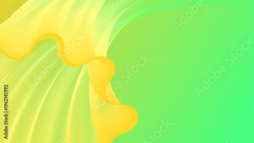イエローからグリーンへと広がる鮮やかなグラデーションと流れる波形ラインが特徴のエネルギッシュな抽象背景