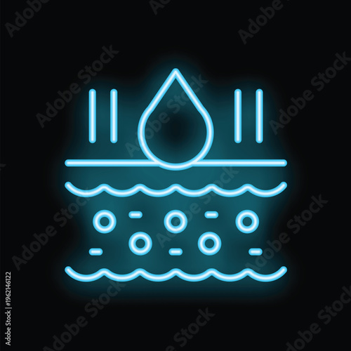 Neon blue icon of skin layers being hydrated, representing skincare and moisturizing for a healthy complexion
