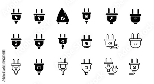 Collection of Electrical Plugs Icons and Symbols for Power and Energy Concepts