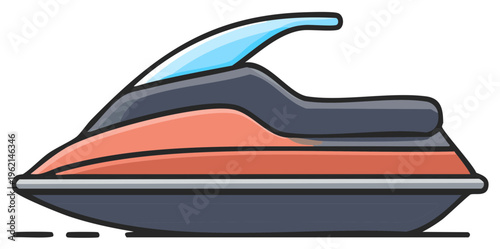 Vivid Personal Watercraft Illustration Modern Water Sports Recreation Vehicle Fun in the Sun Sea Travel