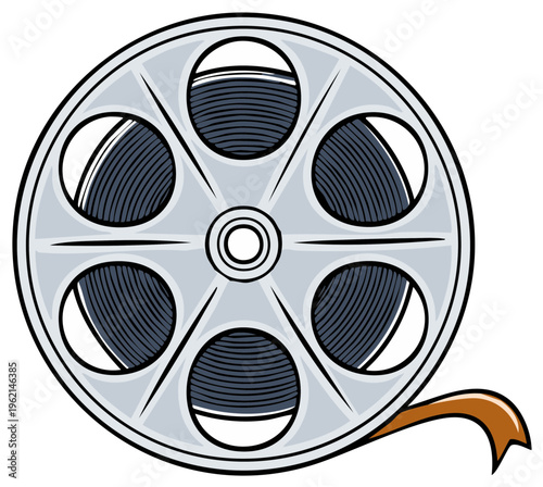 Film reel illustration, retro cinema concept, vector movie symbol, reel of film