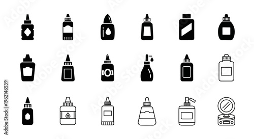 Collection of Various Glue Bottles and Dispensers Icons, Vector Set