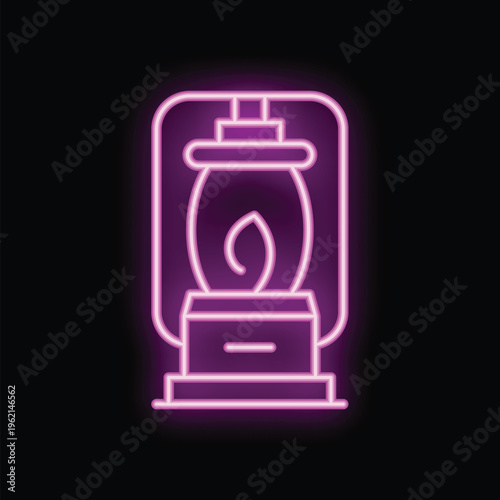 Neon sign of a kerosene lantern, emanating a warm, inviting glow in the darkness