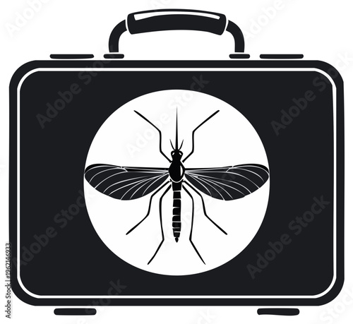 Medical Bag Icon with Mosquito Silhouette Black and White Health Care Vector Illustration for Public Awareness and Education About Mosquito Diseases