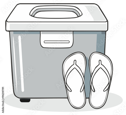 Outdoor cooler box with flip flop sandals ready for a beach or picnic trip