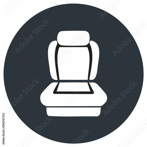 Modern Car Seat Icon on Gray Circle, Vehicle Seating Symbol, Automotive Interior, Comfort Design, Transportation