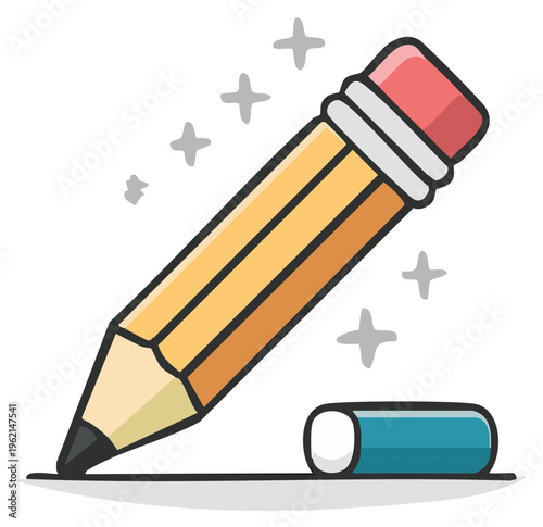 Cartoon pencil with eraser and shavings vector illustration for school and art projects