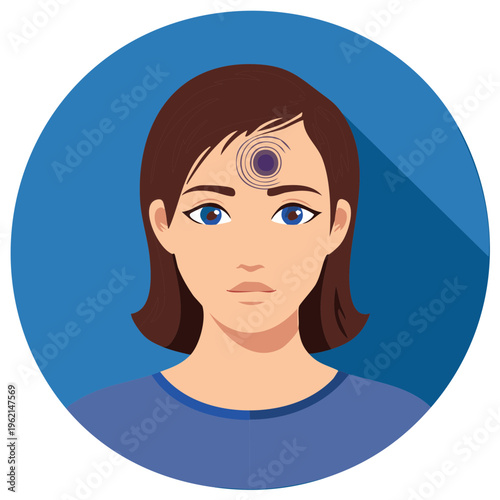 Woman with Third Eye Chakra Symbol on Forehead Depicting Intuition, Perception and Psychic Awareness