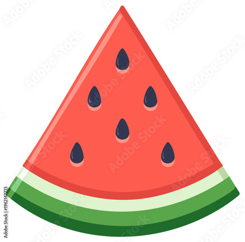 Stylized Watermelon Slice with Seeds Summer Fruit Icon Cartoon Illustration