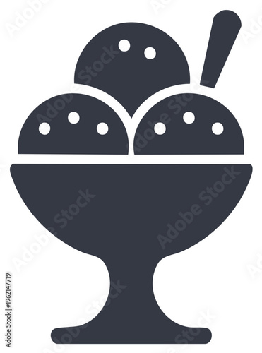 Icon of ice cream sundae in a bowl with a spoon, delicious treat, dessert