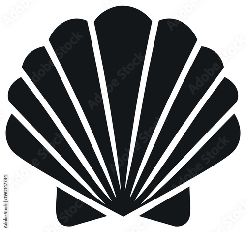 Simple Shell Icon in Black and White. Illustration of a seashell. Clam Symbol