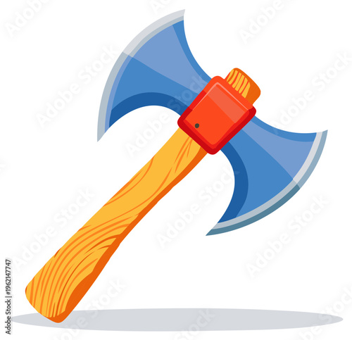 Double-headed axe illustration in cartoon style, isolated on white background.
