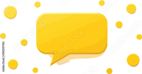 A vibrant yellow vector speech bubble illustration, perfectly designed for communication and messaging, surrounded by cheerful floating circles on a clean white background, ideal for various digital