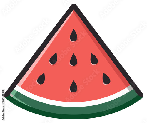 Illustration of a slice of watermelon with seeds. Summer fruit and food design.