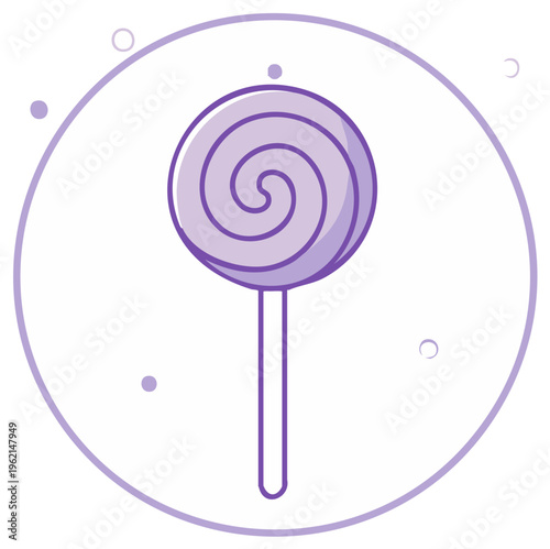 Round Swirl Lollipop Candy on Stick Minimalist Purple Graphic Design