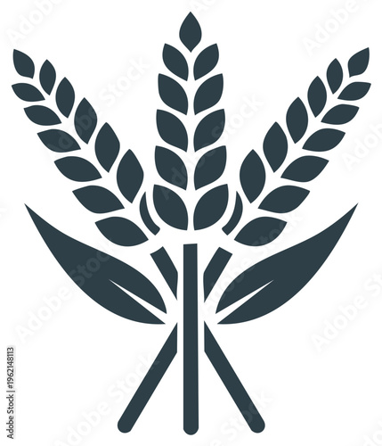 Simple flat vector icon of three wheat stalks symbolizing agriculture, bakery, and harvest.