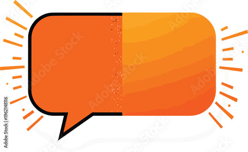 Bright orange communication speech bubble vector graphic design with radiating light accents suggesting important notification or messaging activity