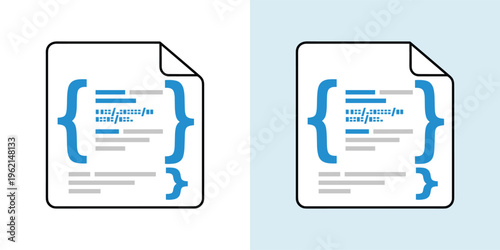 Vector illustration of document icons displaying programming code, symbolizing software development, coding files, and digital data processes for technology concepts