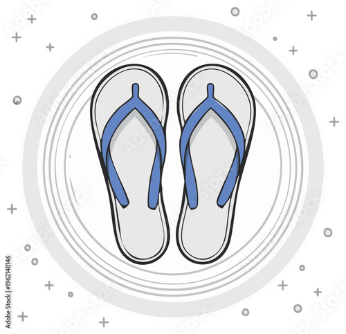Cartoon illustration of a pair of flip flops on a white background