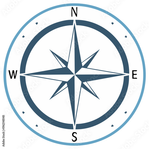 Elegant Rose Compass with Cardinal Directions North South East and West Symbol